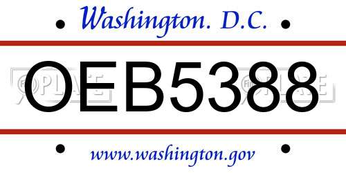 OEB5388 District Of Columbia License Plate