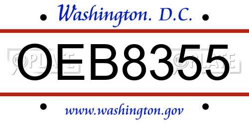 OEB8355 District Of Columbia License Plate