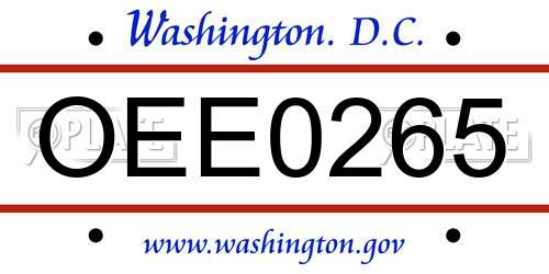 OEE0265 District Of Columbia License Plate