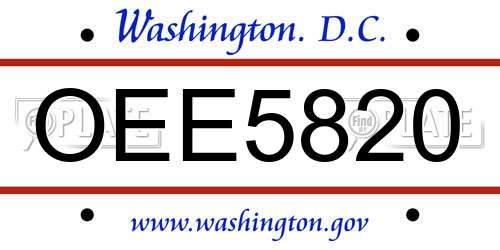 OEE5820 District Of Columbia License Plate