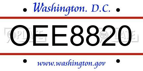 OEE8820 District Of Columbia License Plate