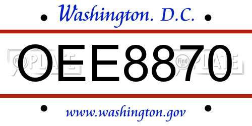 OEE8870 District Of Columbia License Plate
