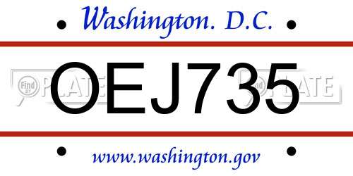 OEJ735 District Of Columbia License Plate