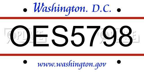OES5798 District Of Columbia License Plate