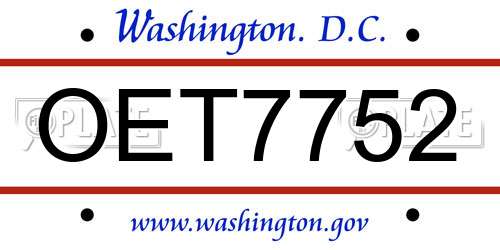 OET7752 District Of Columbia License Plate