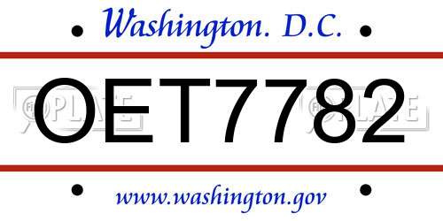 OET7782 District Of Columbia License Plate
