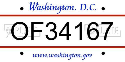 OF34167 District Of Columbia License Plate