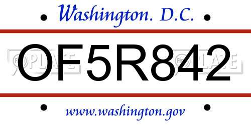 OF5R842 District Of Columbia License Plate