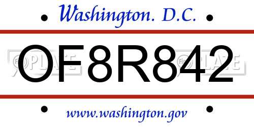 OF8R842 District Of Columbia License Plate