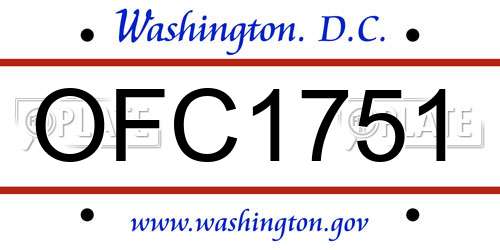 OFC1751 District Of Columbia License Plate