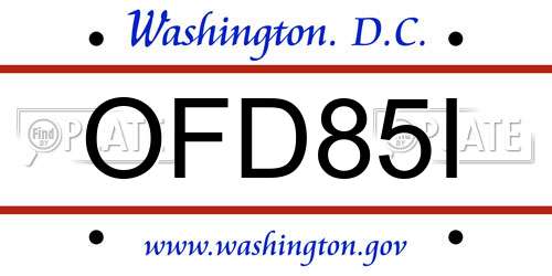 OFD85I District Of Columbia License Plate