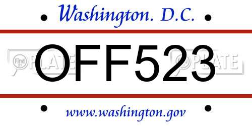 OFF523 District Of Columbia License Plate