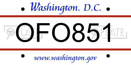 OFO851 District Of Columbia License Plate