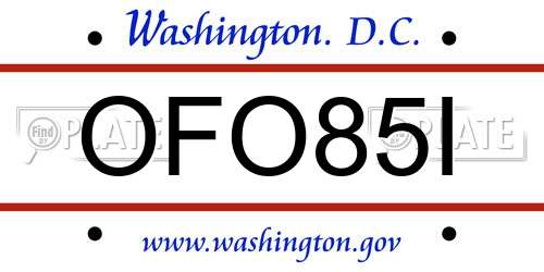 OFO85I District Of Columbia License Plate