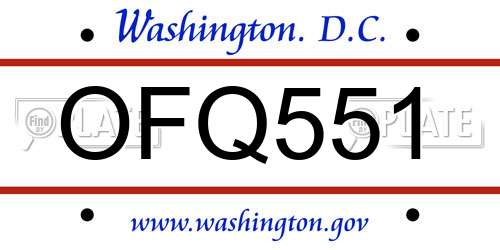 OFQ551 District Of Columbia License Plate