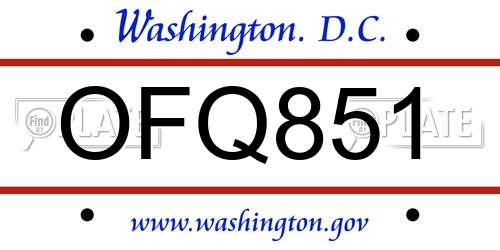 OFQ851 District Of Columbia License Plate