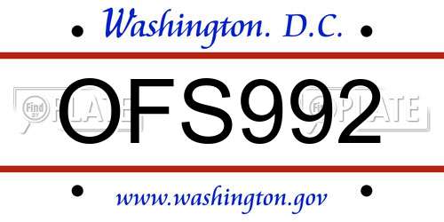OFS992 District Of Columbia License Plate