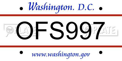 OFS997 District Of Columbia License Plate