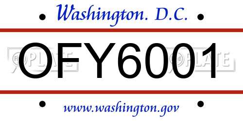 OFY6001 District Of Columbia License Plate