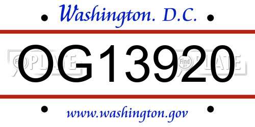 OG13920 District Of Columbia License Plate