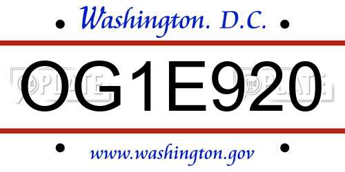 OG1E920 District Of Columbia License Plate