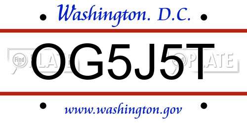 OG5J5T District Of Columbia License Plate