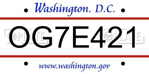 OG7E421 District Of Columbia License Plate