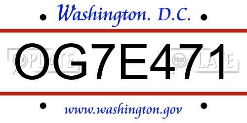OG7E471 District Of Columbia License Plate