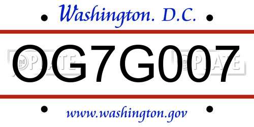 OG7G007 District Of Columbia License Plate