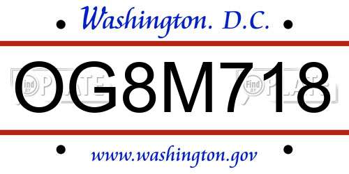 OG8M718 District Of Columbia License Plate
