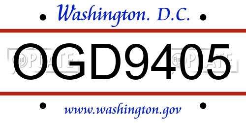 OGD9405 District Of Columbia License Plate