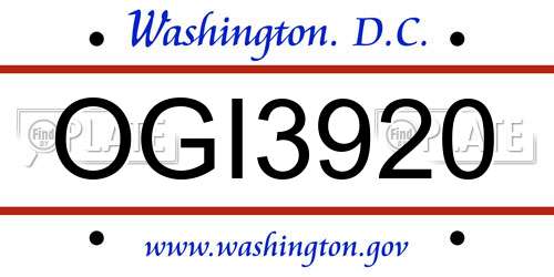 OGI3920 District Of Columbia License Plate