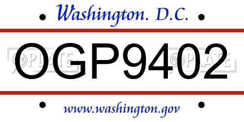 OGP9402 District Of Columbia License Plate