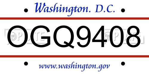 OGQ9408 District Of Columbia License Plate