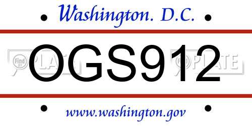 OGS912 District Of Columbia License Plate