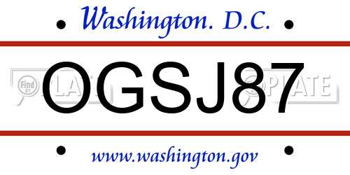 OGSJ87 District Of Columbia License Plate