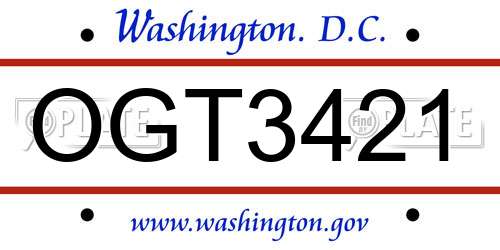 OGT3421 District Of Columbia License Plate