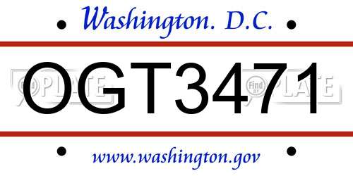 OGT3471 District Of Columbia License Plate