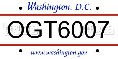 OGT6007 District Of Columbia License Plate