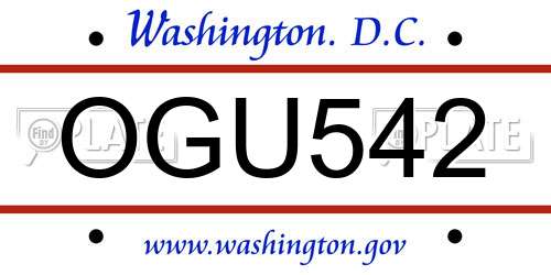 OGU542 District Of Columbia License Plate