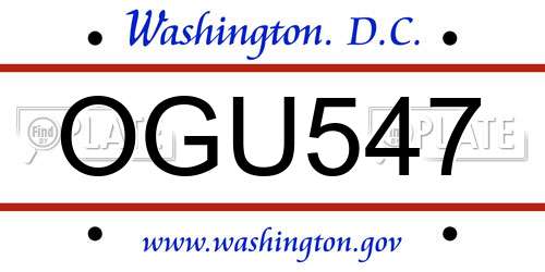 OGU547 District Of Columbia License Plate
