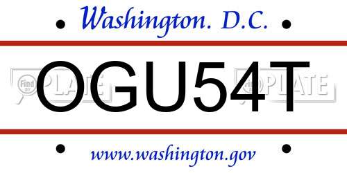 OGU54T District Of Columbia License Plate
