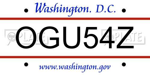 OGU54Z District Of Columbia License Plate
