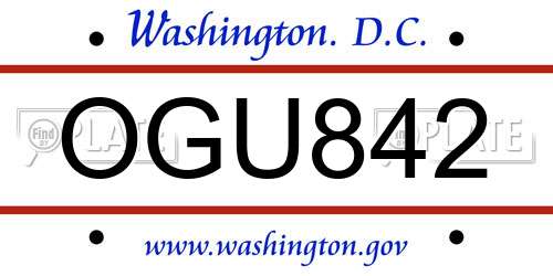 OGU842 District Of Columbia License Plate