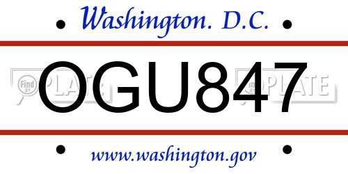 OGU847 District Of Columbia License Plate