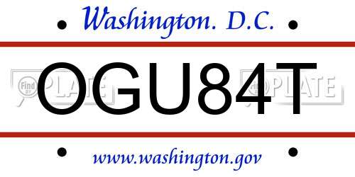 OGU84T District Of Columbia License Plate
