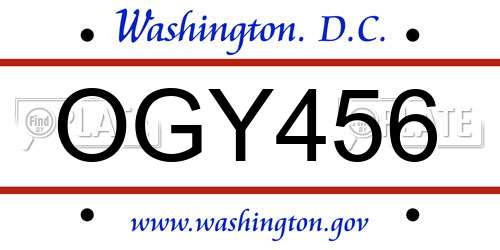 OGY456 District Of Columbia License Plate