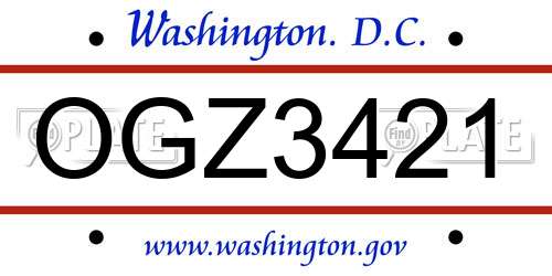 OGZ3421 District Of Columbia License Plate