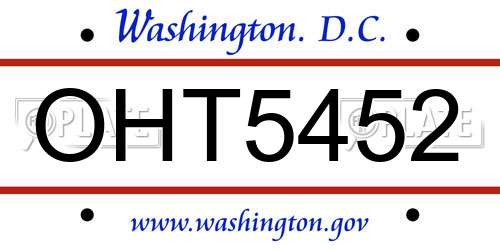 OHT5452 District Of Columbia License Plate