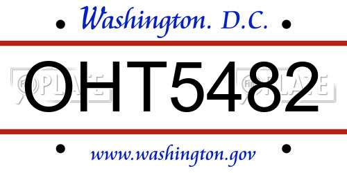 OHT5482 District Of Columbia License Plate